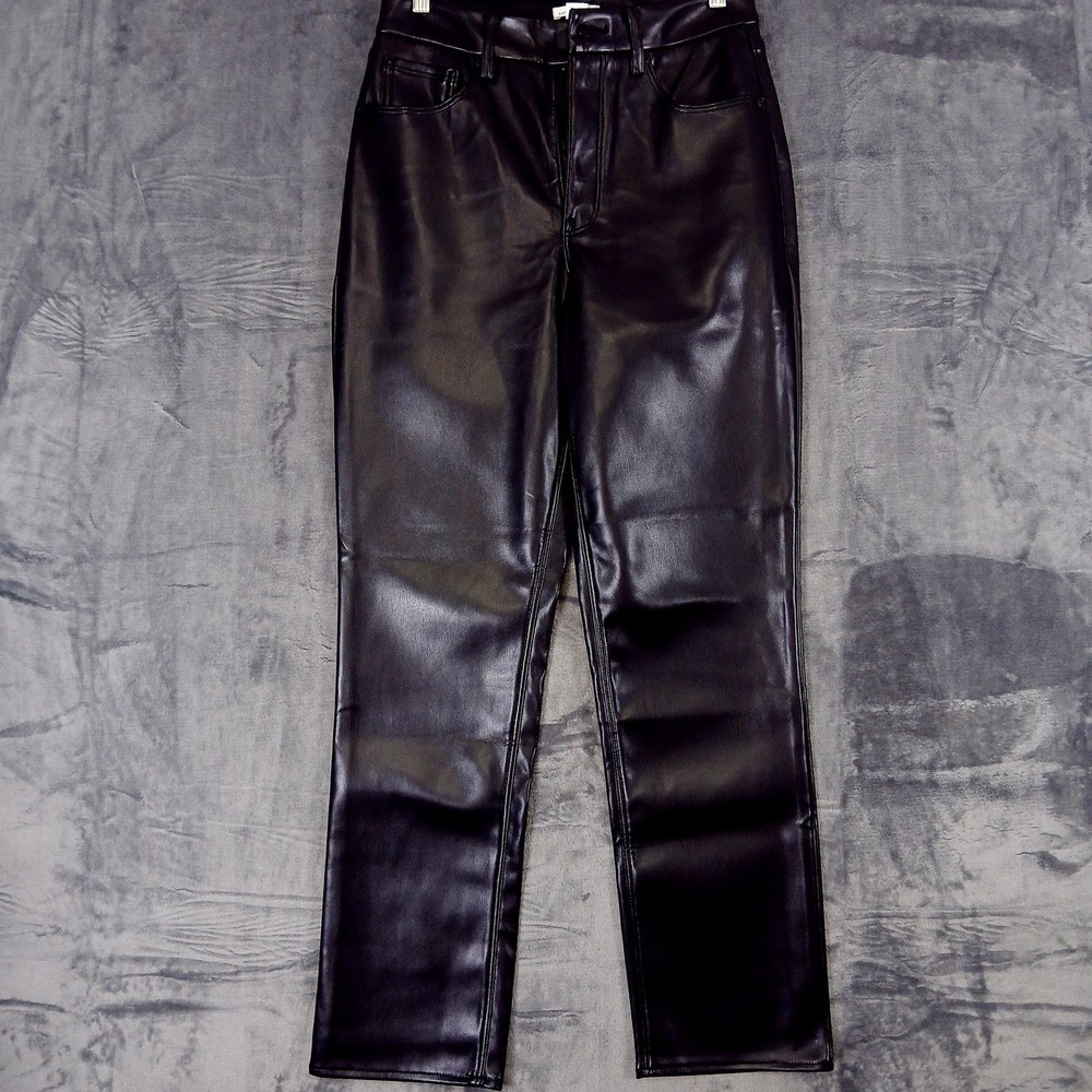 Good American‎ Pants Womens 10/30 Black Faux Leather High Rise Straight Leg